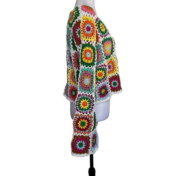 Goodnight Macaroon Sweater Cardigan Hand Knit Crochet Cottagecore Boho Granny OS - Picture 3 of 10